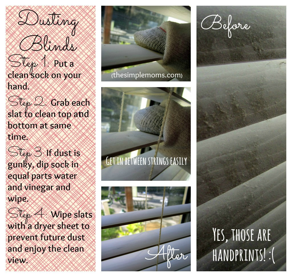 Easy and efficient cleaning of your blinds with a sock.