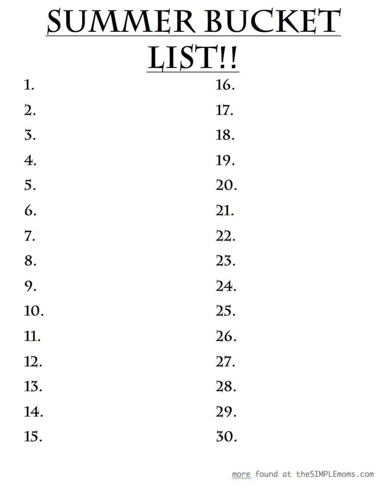 Summer Bucket List