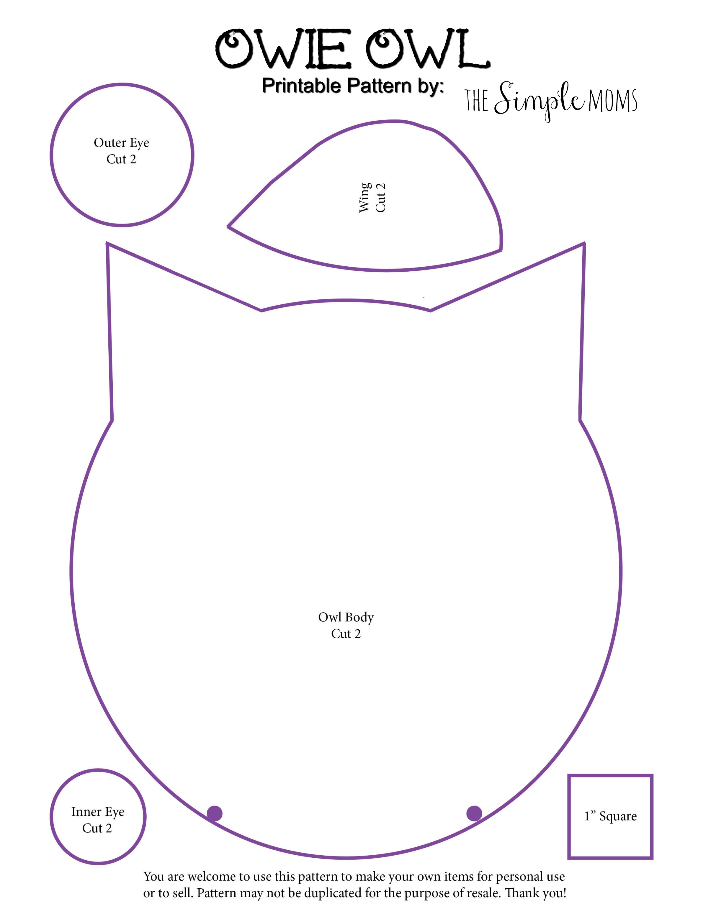 Owie Owl printable pattern by The Simple Moms