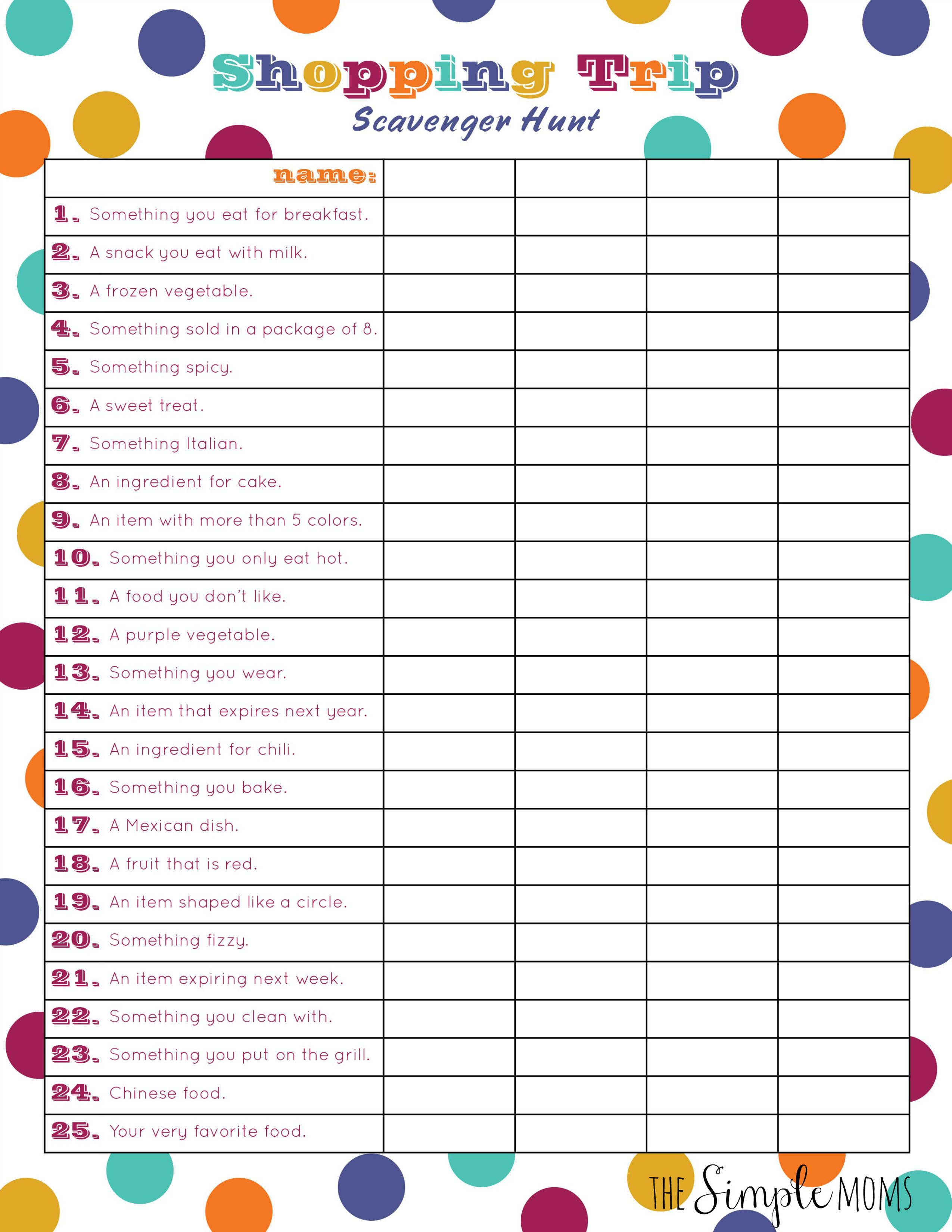 Shopping Trip Scavenger Hunt printable from the Simple moms